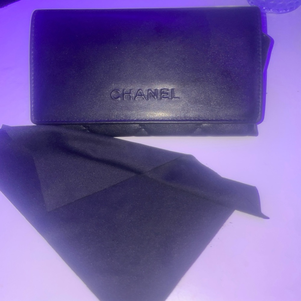 Chanel Black Leather Sunglass case + Sunglasses